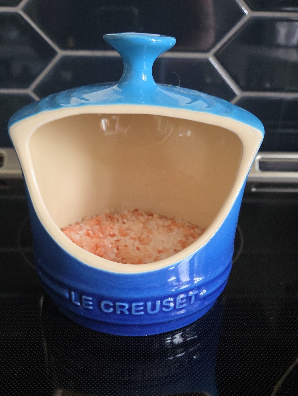 Le Creuset Blue Ceramic Salt Container with Cream Interior